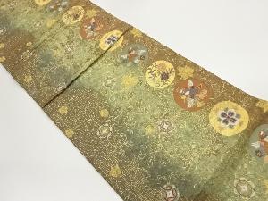引箔丸文に花鳥・花唐草模様織出し袋帯